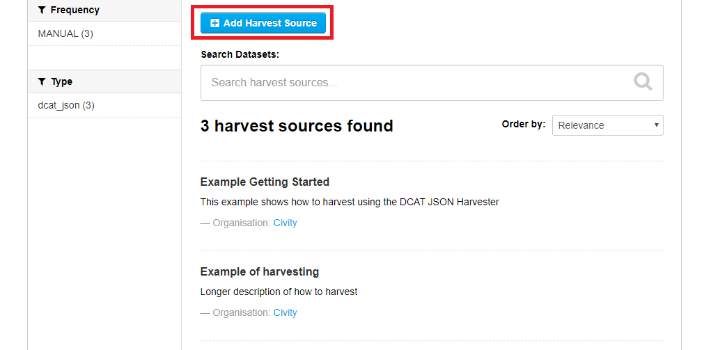 Add Harvest Source button image
