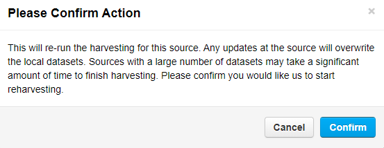 Begin harvester process confirmation message and button