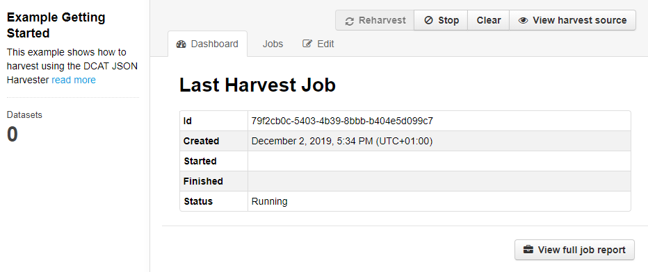 Last harvest job dashboard - process running