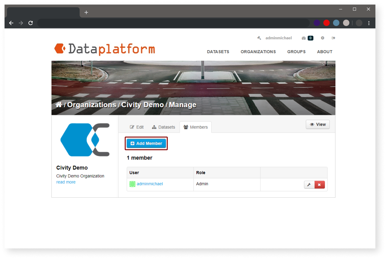 image: Organization screen - Manage Button