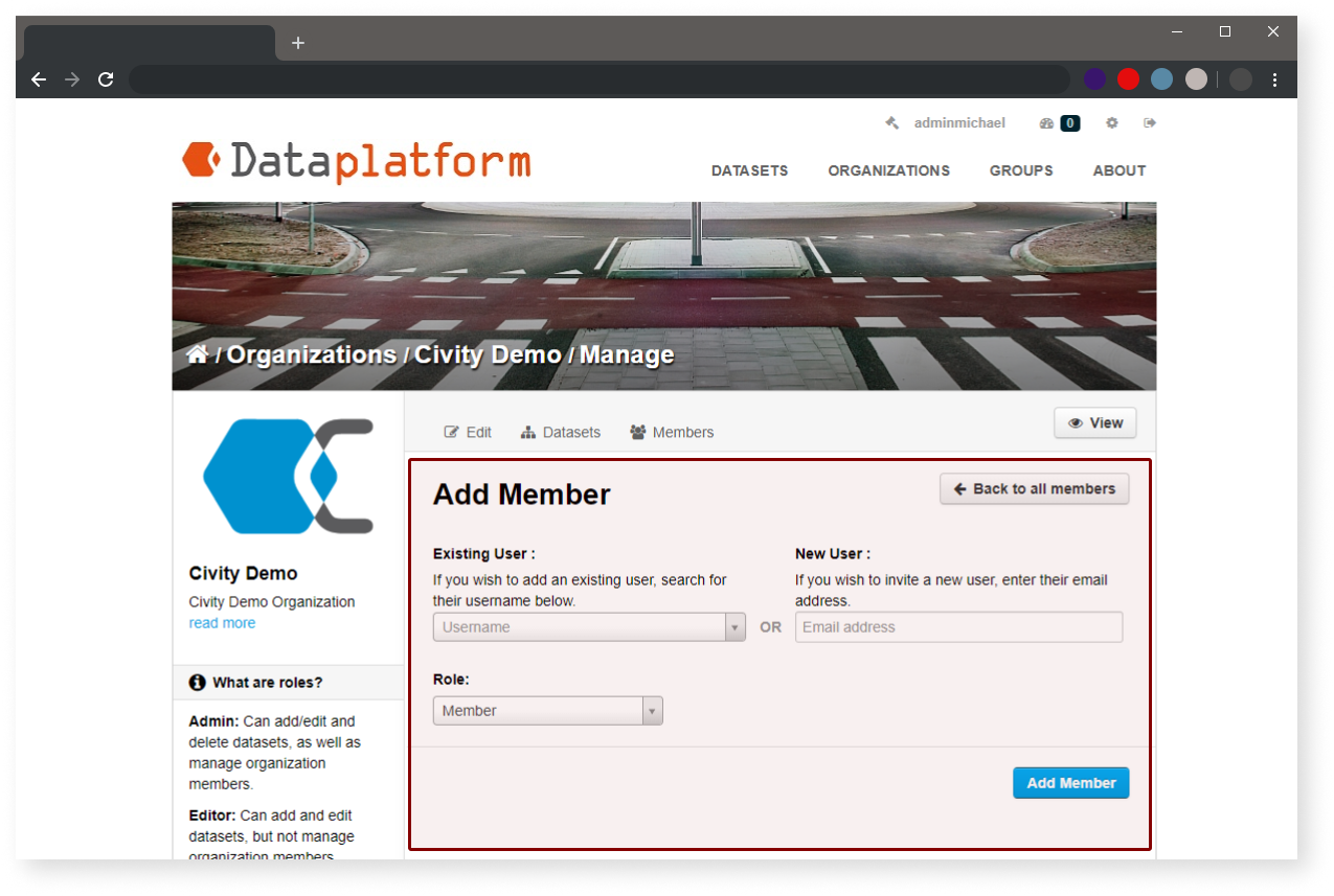 image: Organization screen - Manage Button