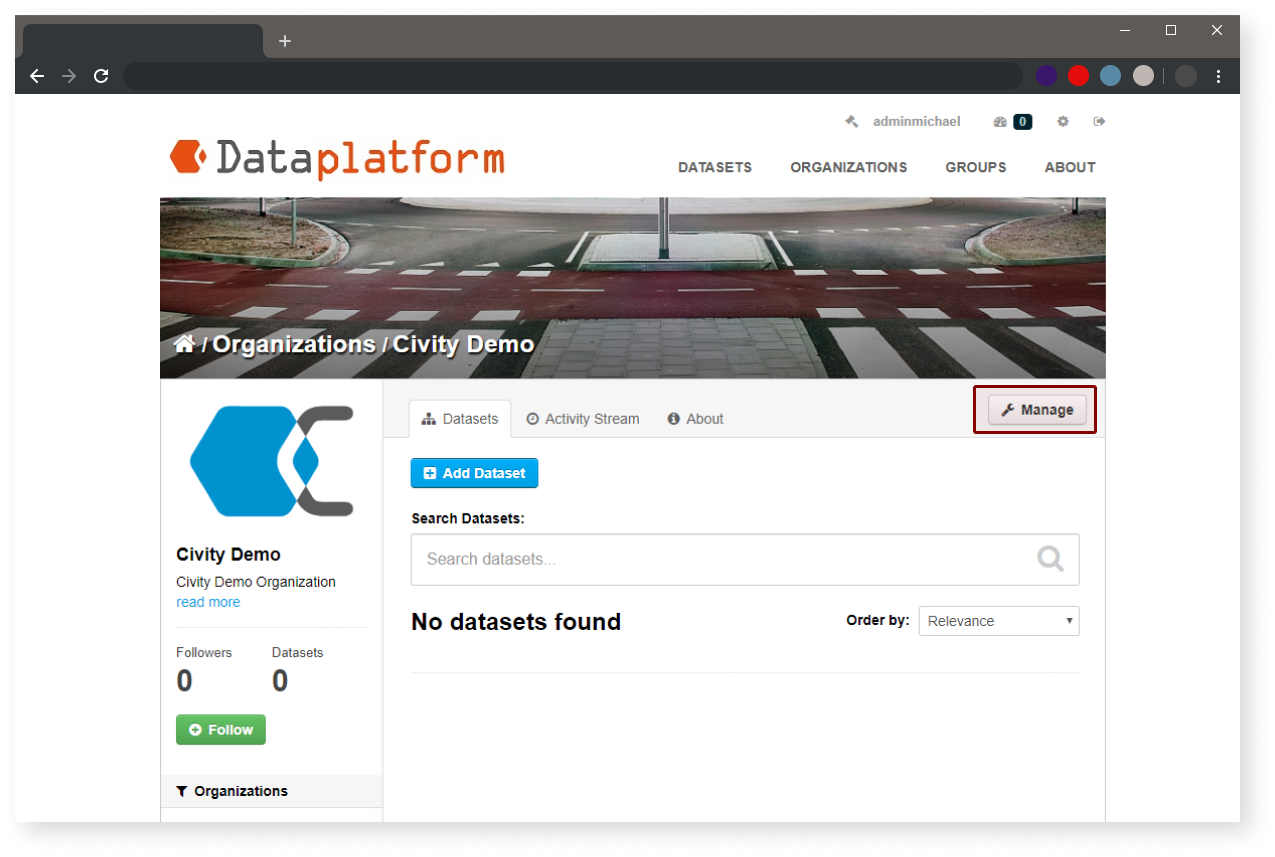 image: Organization screen - Manage Button